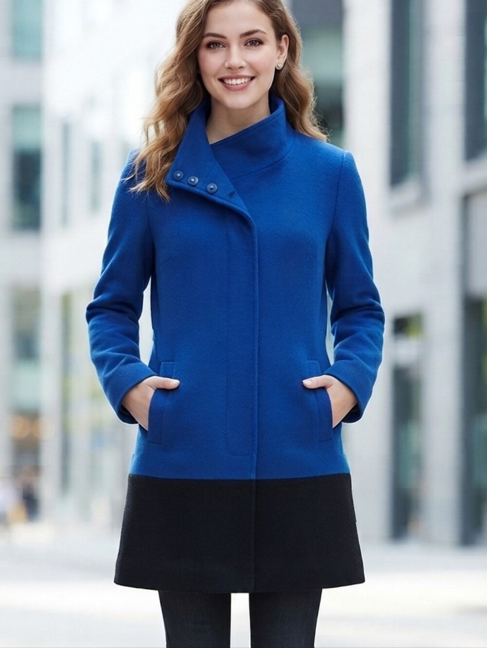 Beautiful MERCER & MADISON Blue/Black Contrast Wool-Blend Coat Sz SMALL